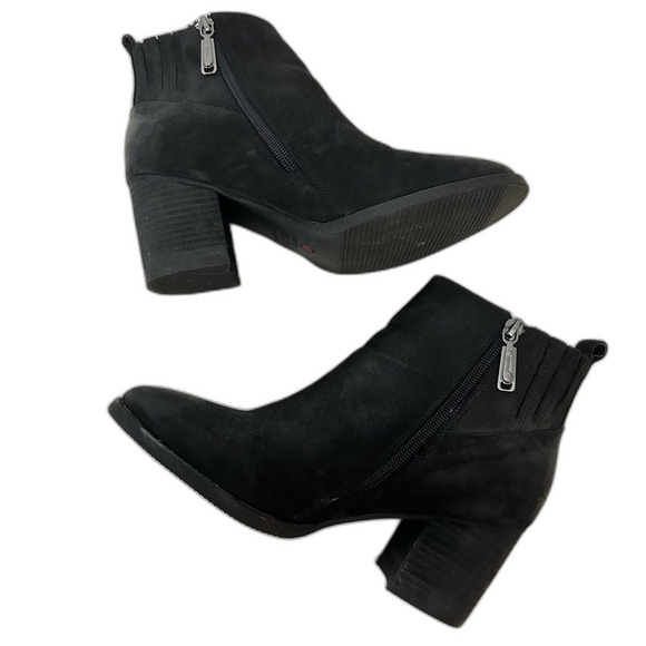 Blondo Black NOA Cognac Nubuck Waterproof Zip Block Heel Ankle Booties Size 8 - Picture 4 of 16